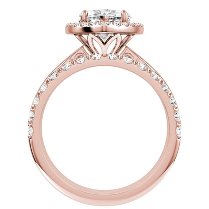 Rose Gold Pear Cut Diamond with Halo Setting and Matching Wedding Band