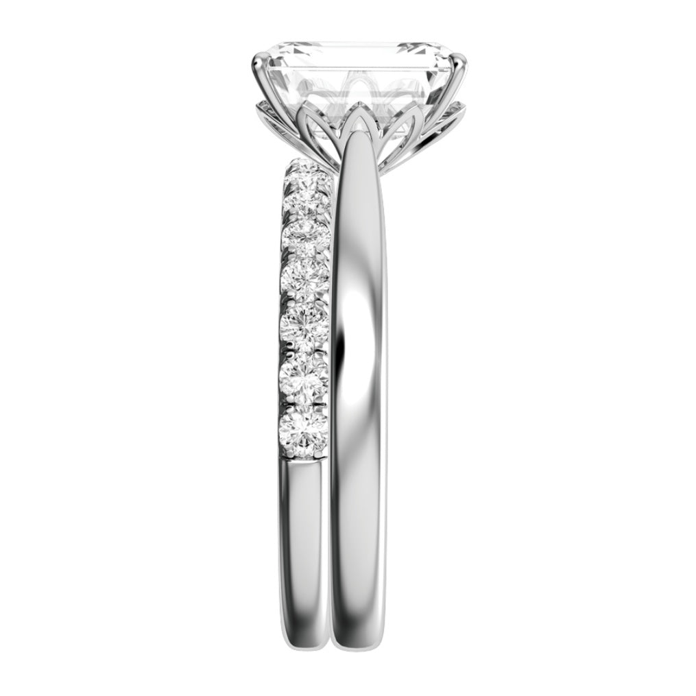 White Gold Emerald Cut Stand Alone Diamond Engagement Ring With Wedding Band