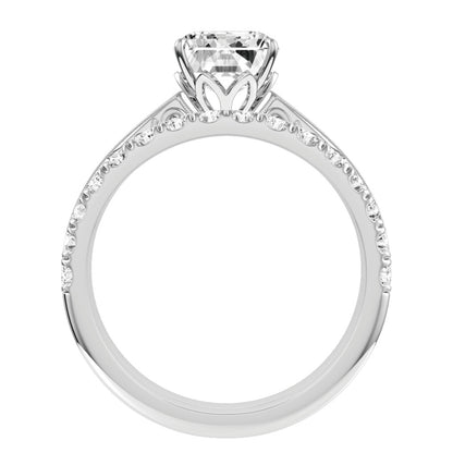 White Gold Emerald Cut Stand Alone Diamond Engagement Ring With Wedding Band