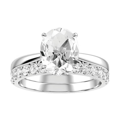 White Gold Oval Cut Diamond Ring with Matching Wedding Band