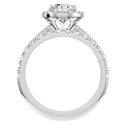 White Gold Oval Cut Diamond with Halo Setting Engagement Ring with Matching Wedding Band