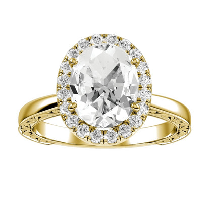 Yellow Gold Oval Cut Diamond with Halo Setting and Matching Wedding Band