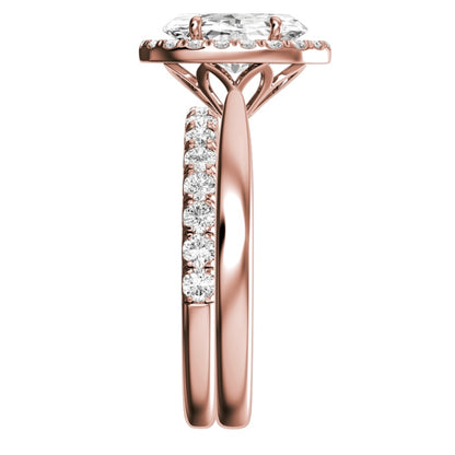 Rose Gold Oval Cut Diamond Engagement Ring With Halo Setting and Matching Wedding Band