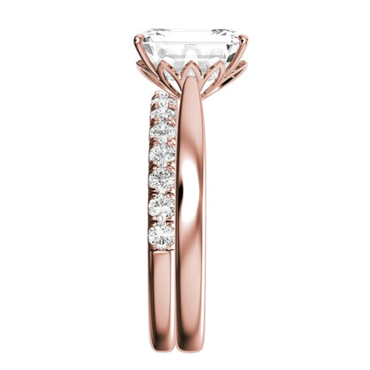 Rose Gold Emerald Cut Stand Alone Diamond Engagement Ring With Wedding Band