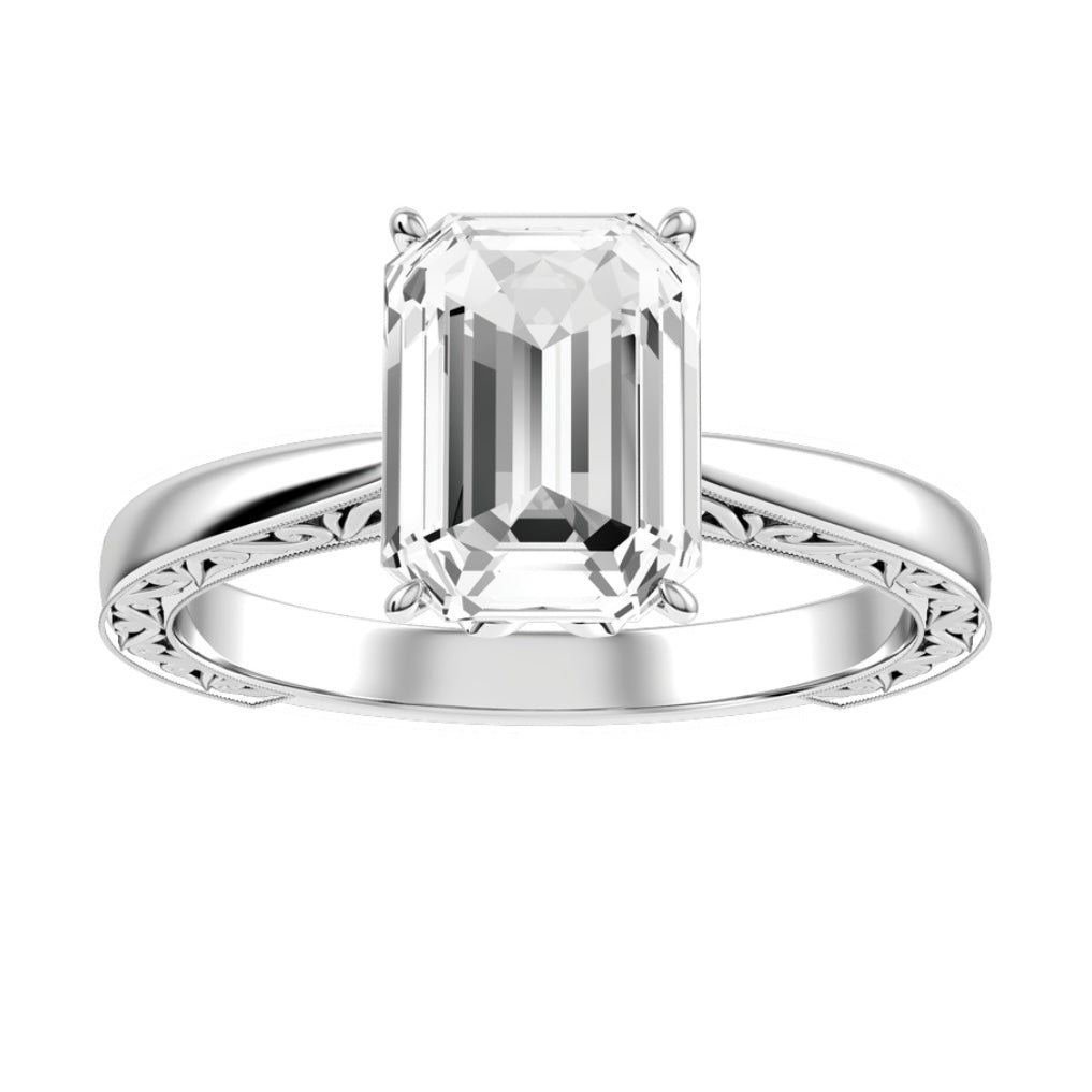 White Gold Emerald Cut Stand Alone Diamond Engagement Ring With Wedding Band