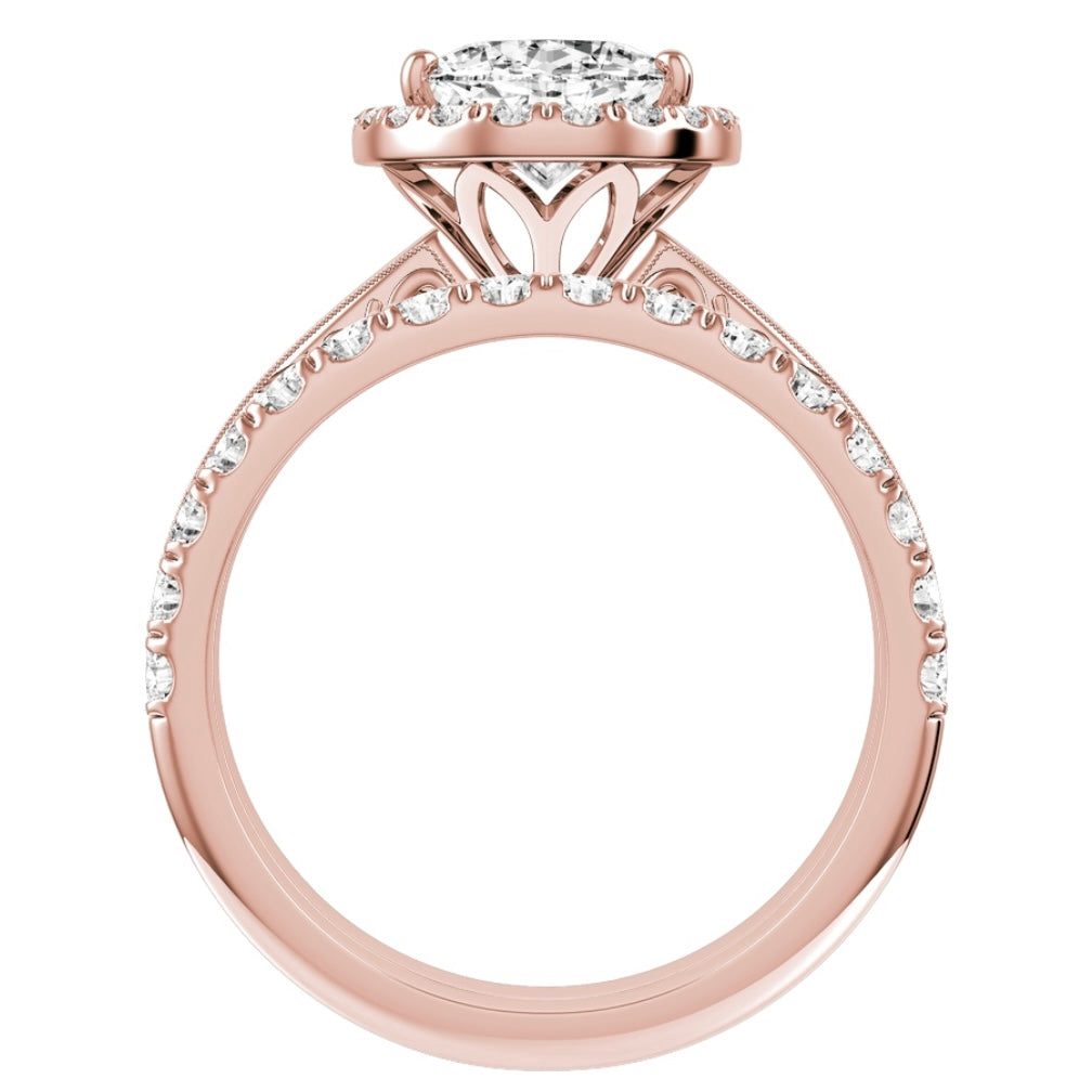 Rose Gold Oval Cut Diamond Engagement Ring With Halo Setting and Matching Wedding Band