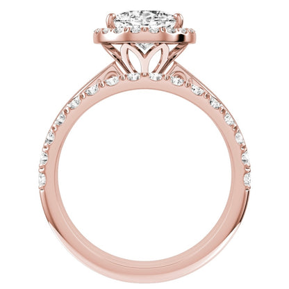 Rose Gold Oval Cut Diamond Engagement Ring With Halo Setting and Matching Wedding Band