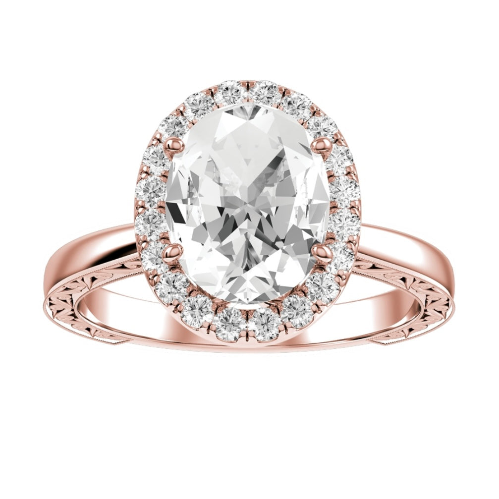 Rose Gold Oval Cut Diamond Engagement Ring With Halo Setting and Matching Wedding Band