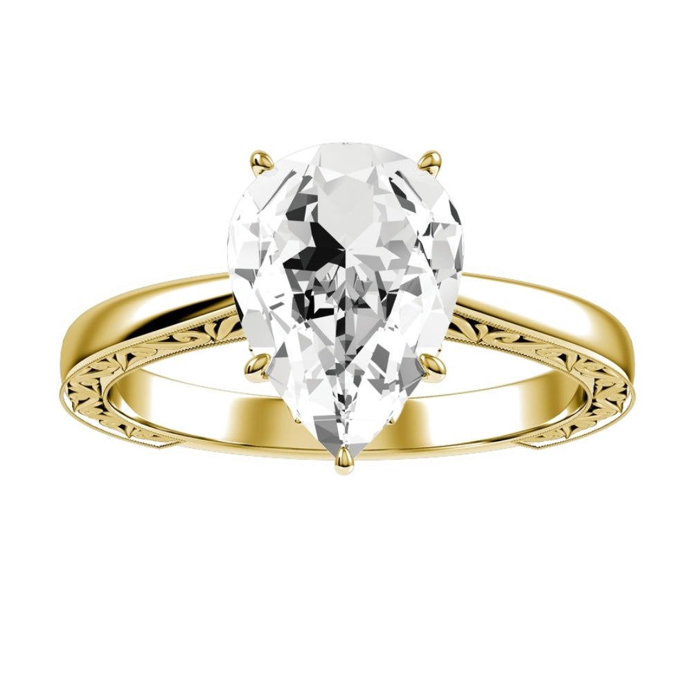 Yellow Gold Pear Cut Diamond Engagement Ring with Matching Wedding Band