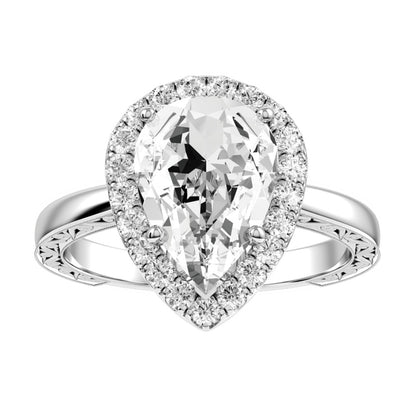 White Gold Pear Cut Diamond Halo Setting with matching Wedding Band