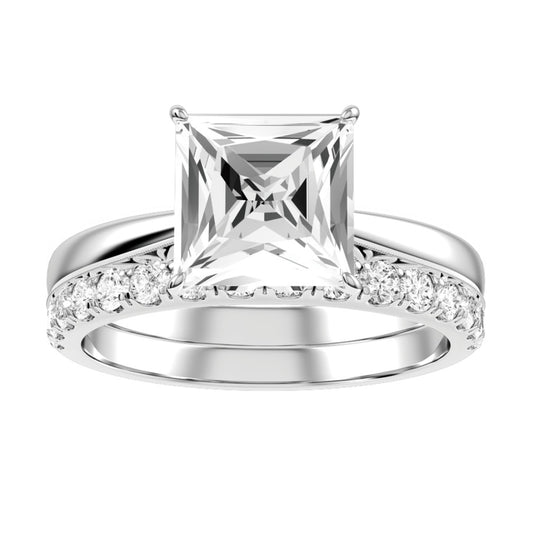 White Gold Princess Cut Diamond Engagement Ring with Matching Wedding Band