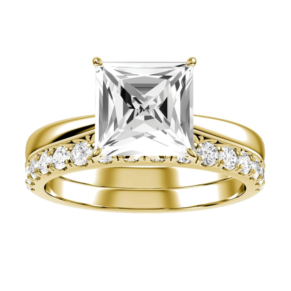 Yellow Gold Princess Cut Diamond with Matching Wedding Band