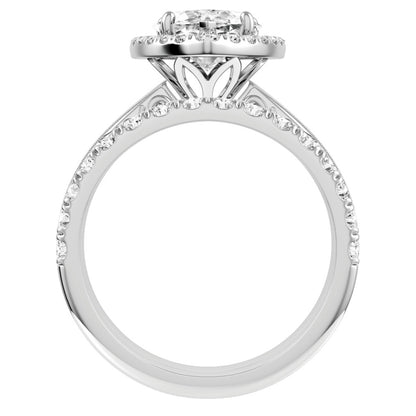 White Gold Pear Cut Diamond Halo Setting with matching Wedding Band