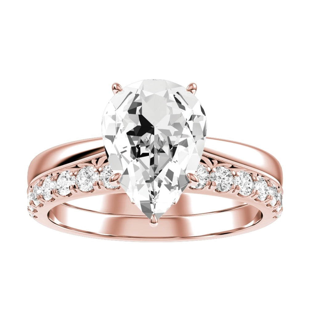 Rose Gold Pear Cut Diamond with Matching Wedding Band