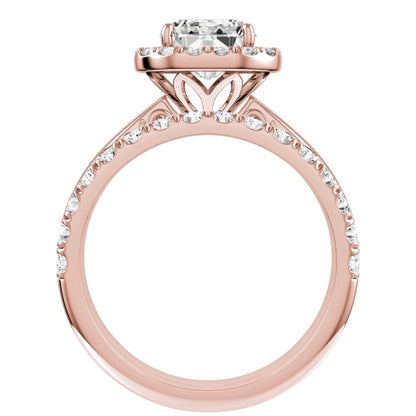 Rose Gold Emerald Cut Halo Diamond Engagement Ring With Wedding Band