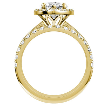 Yellow Gold Pear Cut Diamond in Halo Setting with Matching Wedding Band