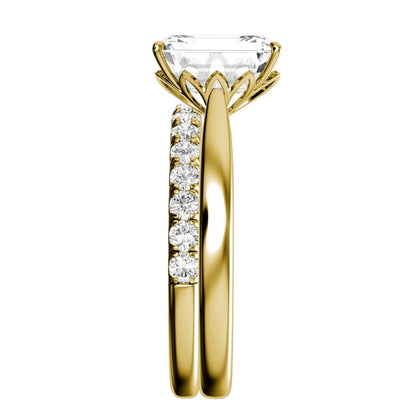 Yellow Gold Emerald Cut Diamond Ring With Matching Wedding Band