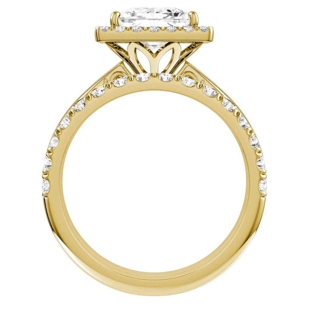 Yellow Gold Princess Cut Diamond Halo Setting with Matching Wedding Band