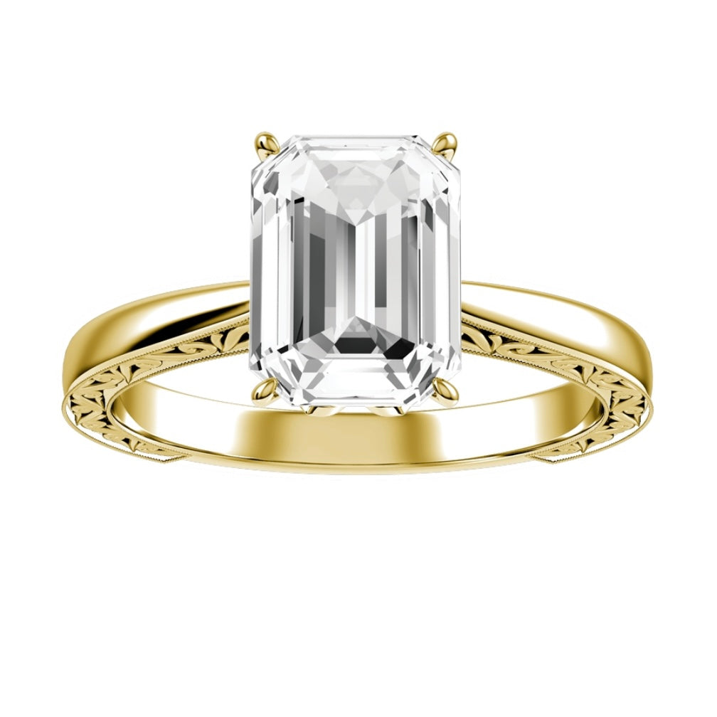 Yellow Gold Emerald Cut Diamond Ring With Matching Wedding Band