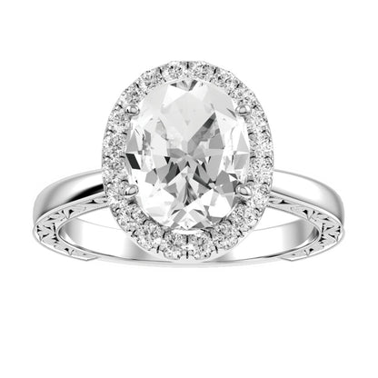 White Gold Oval Cut Diamond with Halo Setting Engagement Ring with Matching Wedding Band