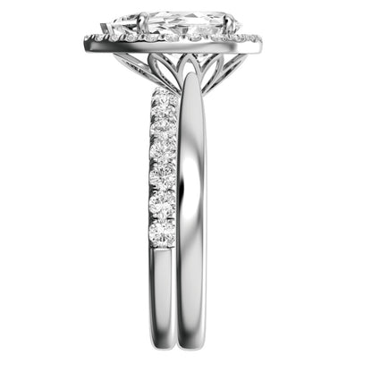 White Gold Pear Cut Diamond Halo Setting with matching Wedding Band