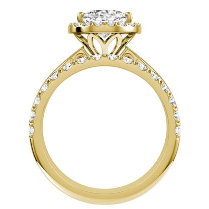 Yellow Gold Oval Cut Diamond with Halo Setting and Matching Wedding Band