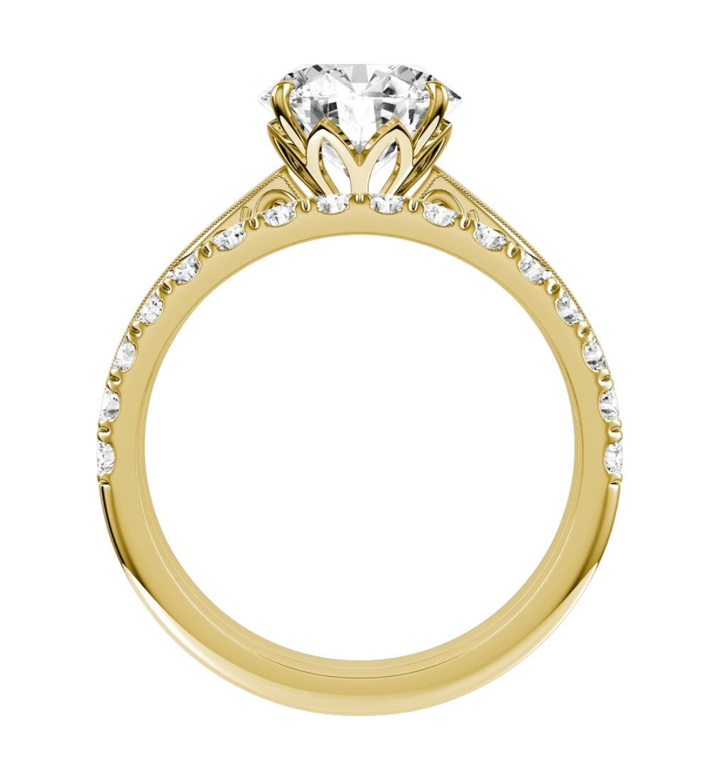 Yellow Gold Round Cut Diamond Engagement Ring with Matching Wedding Band