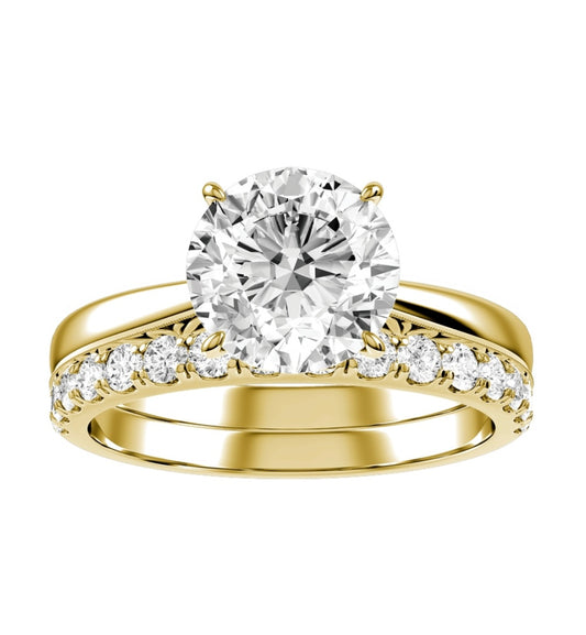 Yellow Gold Round Cut Diamond Engagement Ring with Matching Wedding Band