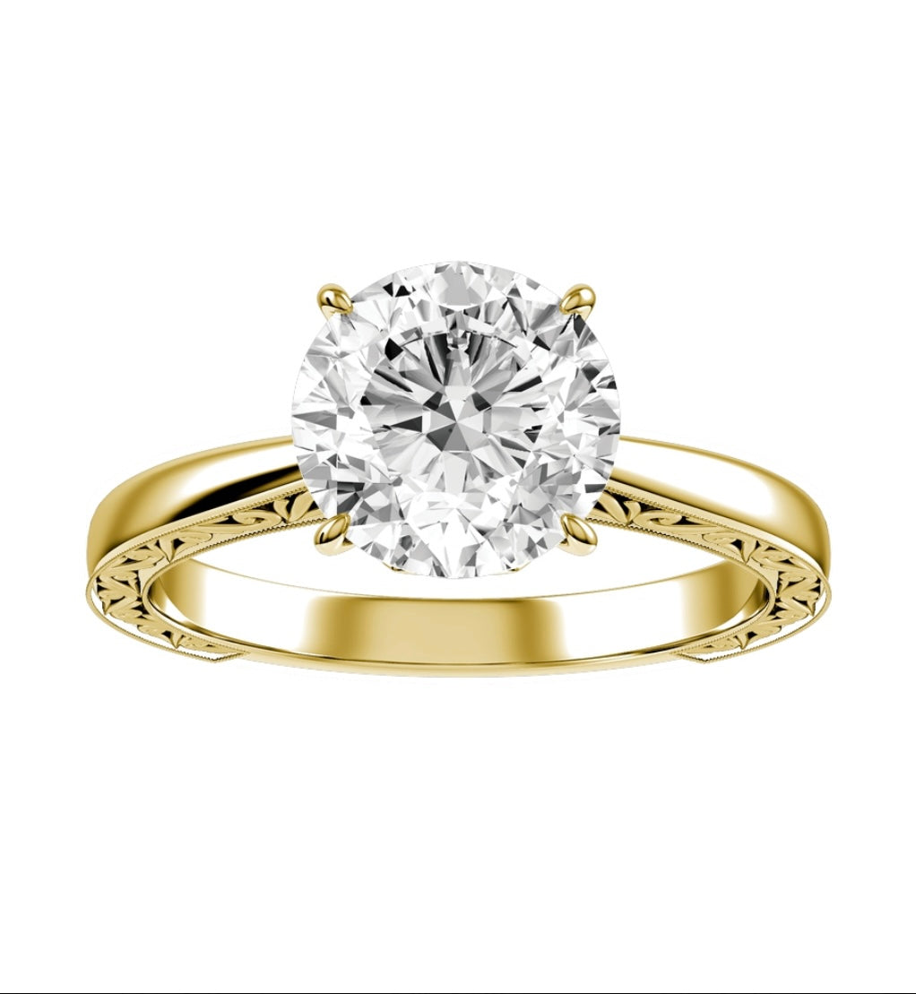 Yellow Gold Round Cut Diamond Engagement Ring with Matching Wedding Band