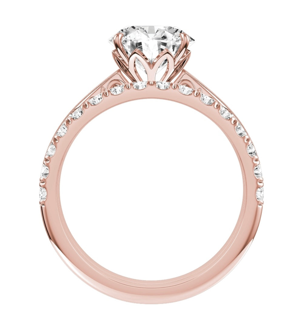 Rose Gold Round Cut Diamond Engagement Ring With Matching Wedding Band