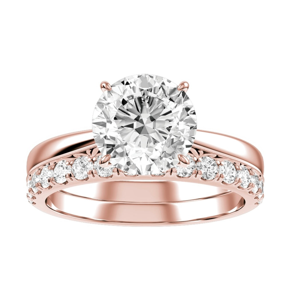 Rose Gold Round Cut Diamond Engagement Ring With Matching Wedding Band