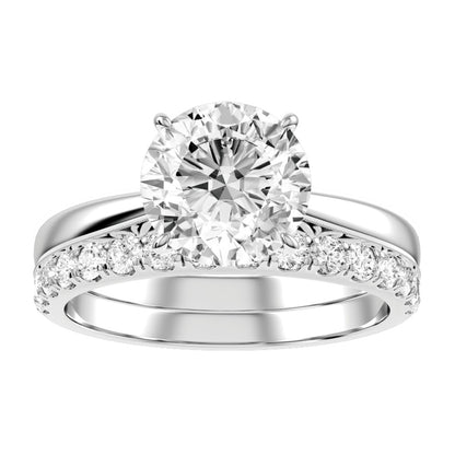 White Gold Round Cut Diamond Engagement Ring with Matching Wedding band