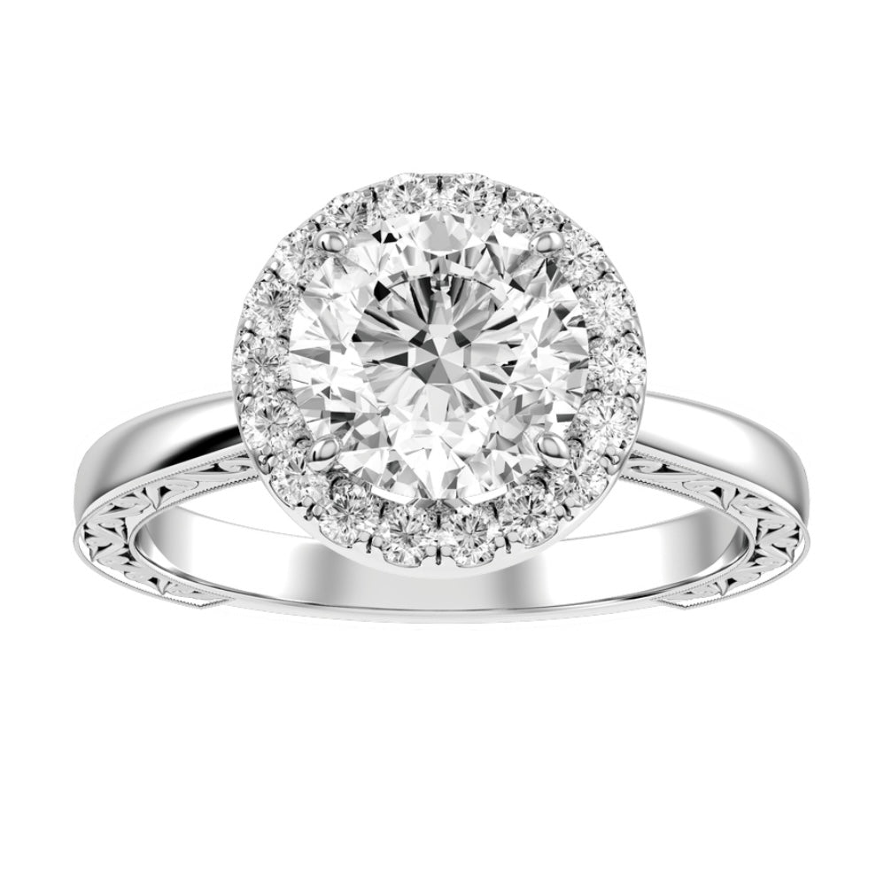 White Gold Round Cut Diamond Engagement Ring Halo Setting With Matching Wedding Band