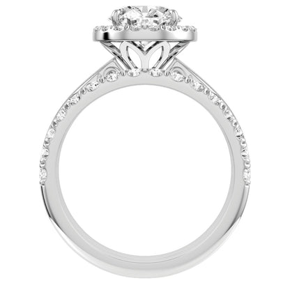 White Gold Round Cut Diamond Engagement Ring Halo Setting With Matching Wedding Band